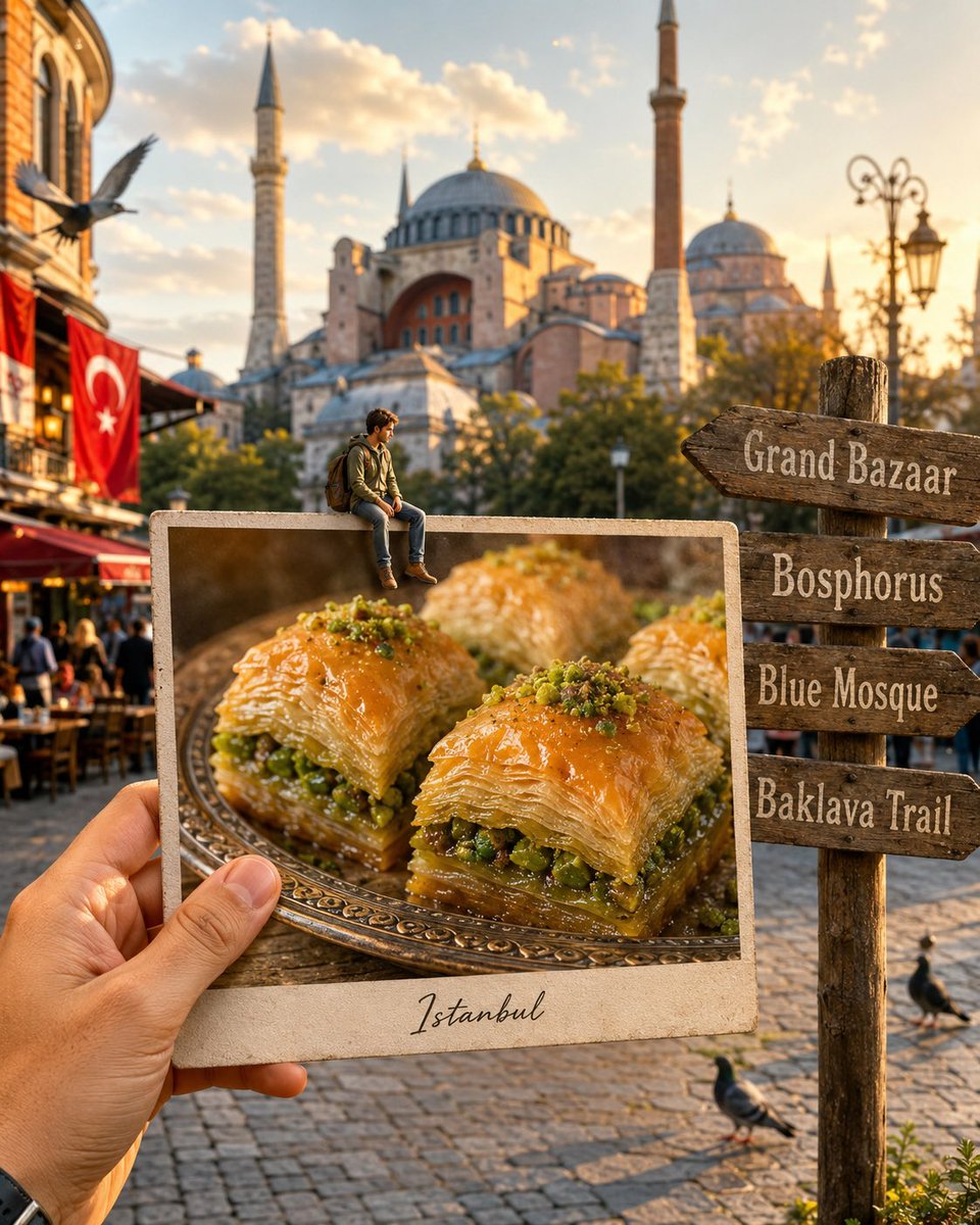 Hyper-realistic Travel Food Postcard AI image template preview