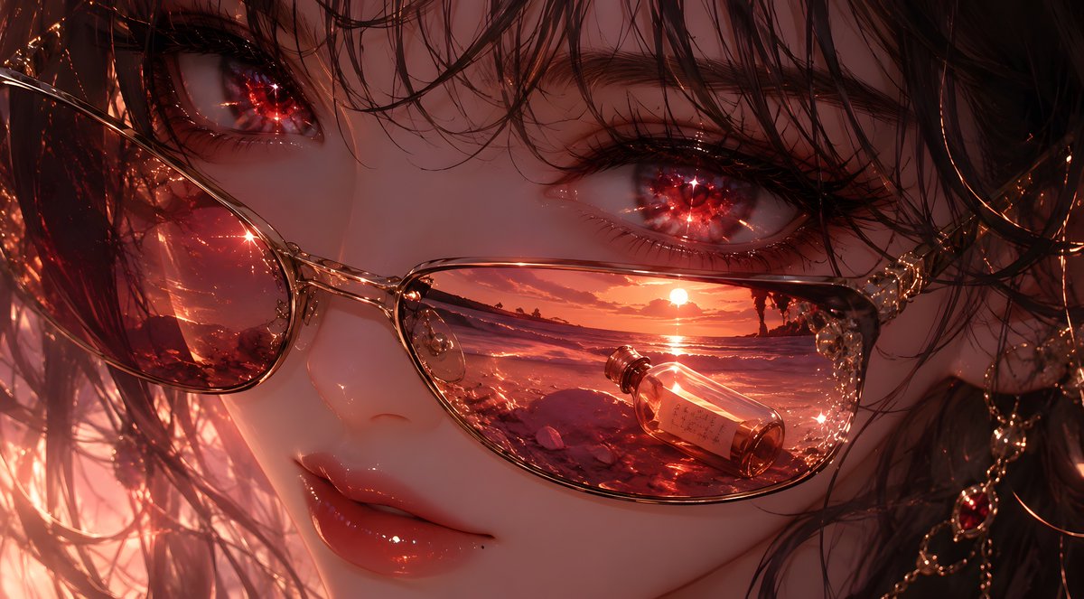 Crimson Eyes Glasses Reflection Portrait AI image template preview