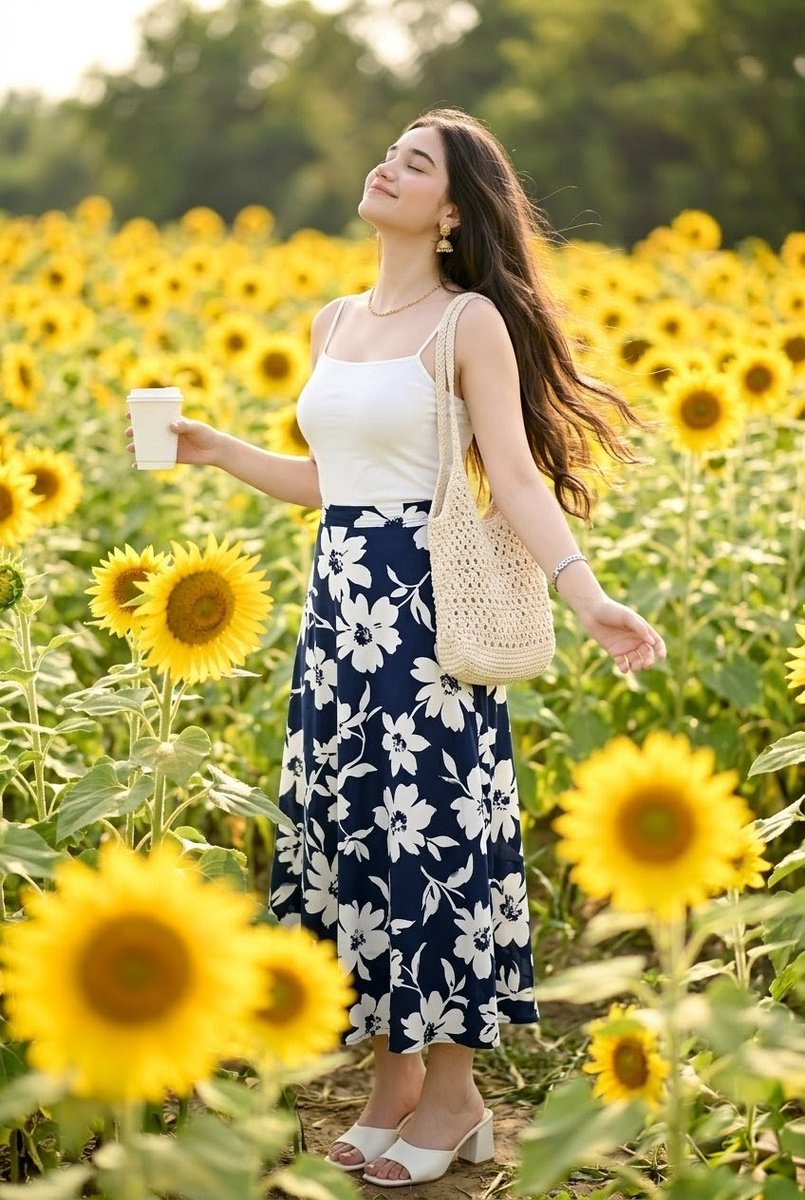 Woman in Sunflower Field Fashion Photo AI image template preview