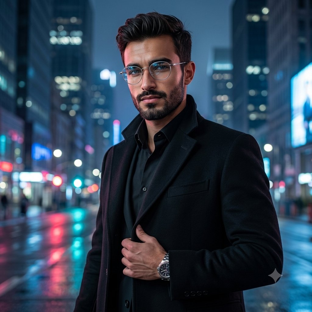 Premium Masculine Editorial Portrait AI image template preview