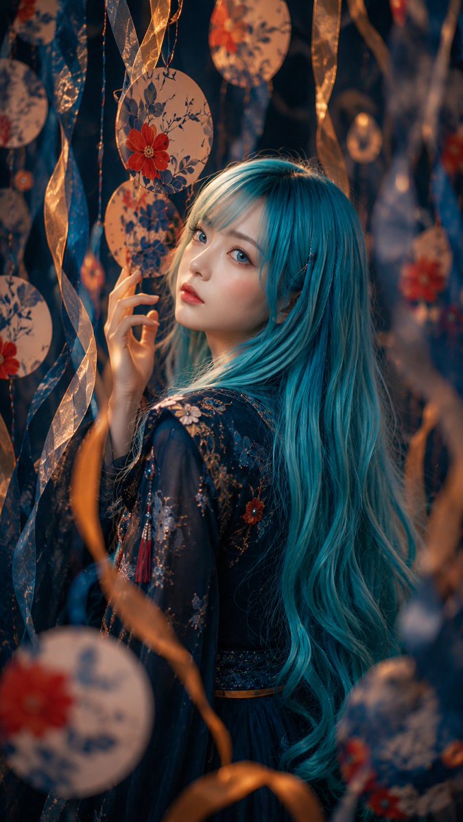 Blue-Haired Festival Portrait AI image template preview