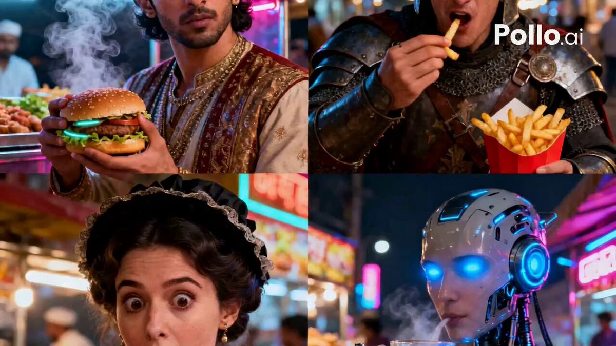 Neon Night Market Time Travelers AI template preview