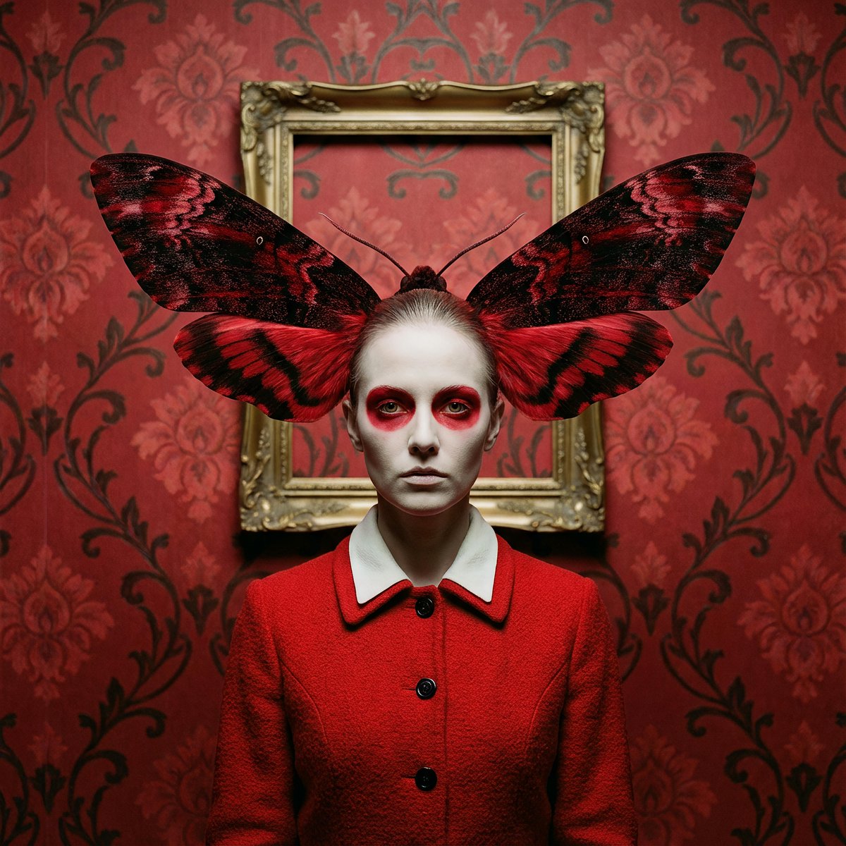 Surreal Moth-Winged Female Portrait AI image template preview