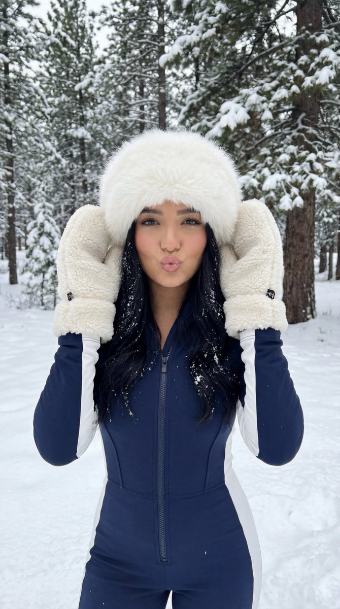 Winter Sport Lifestyle Portrait with Fur Hat and Pout AI image template preview