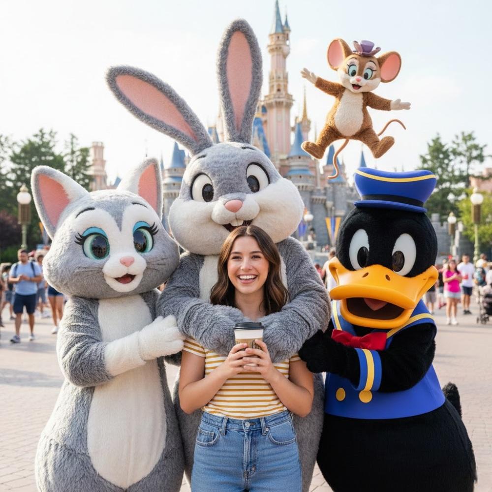 Magical Theme Park Portrait with Mascot Characters AI image template preview