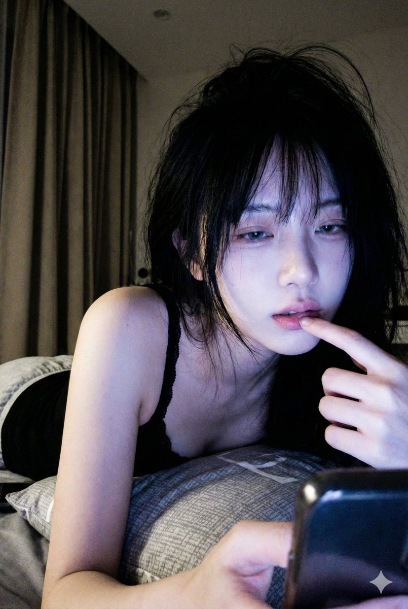 Low-Light Phone Selfie with Screen Glow AI image template preview