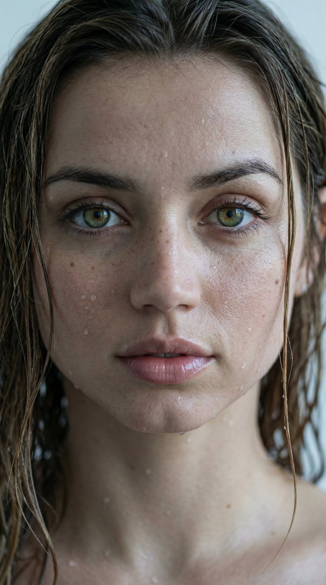 Hyper-Realistic Wet Look Close-Up Portrait AI image template preview