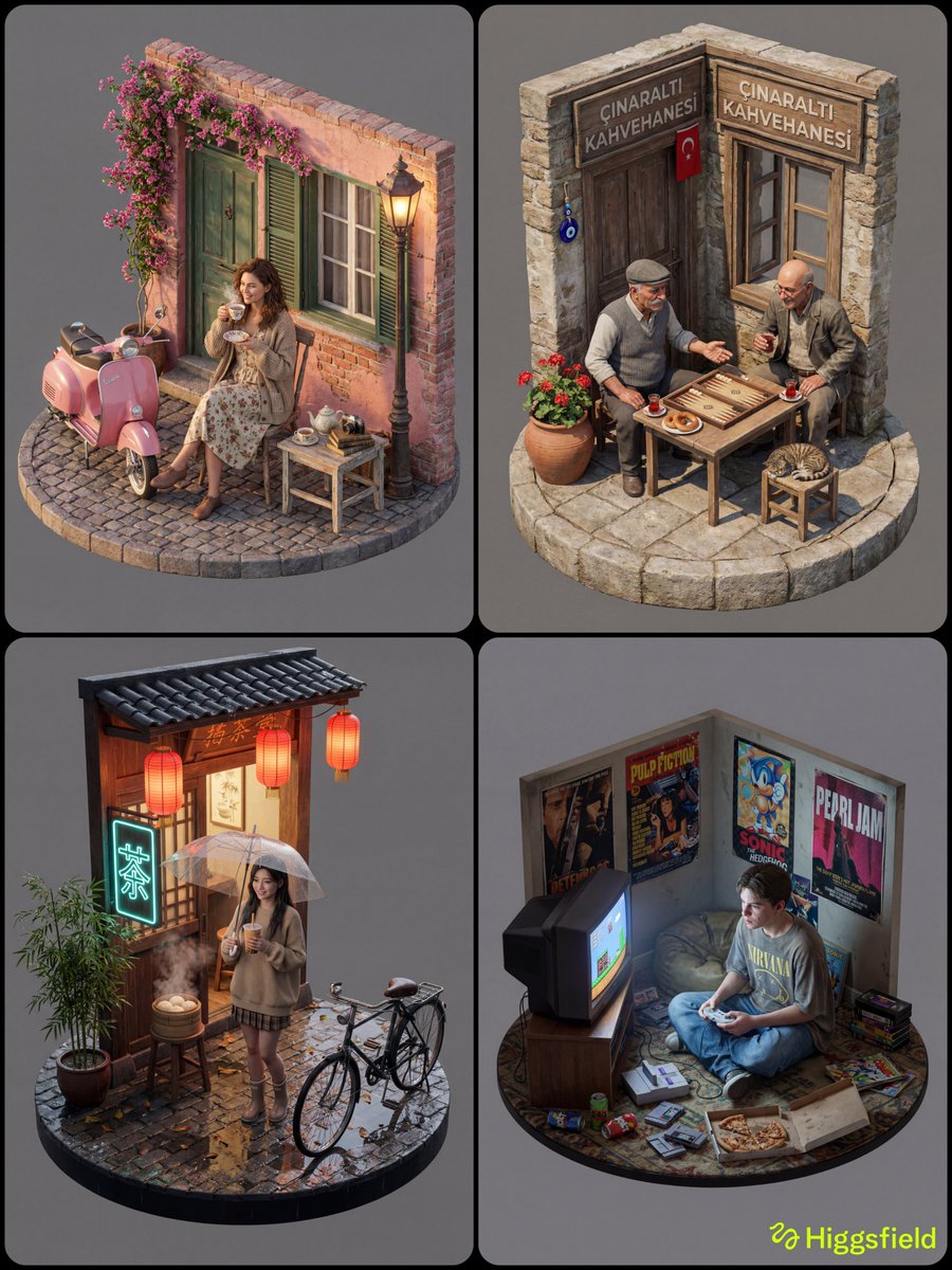 Isometric 3D Diorama with Living Human Texture AI image template preview