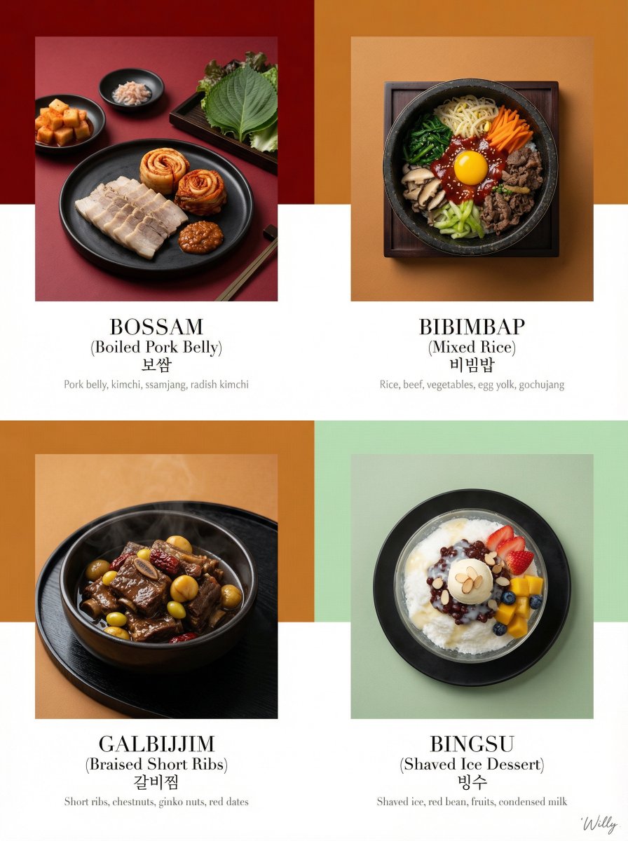 Luxury Korean Tasting Menu Editorial Layout Prompt AI image template preview