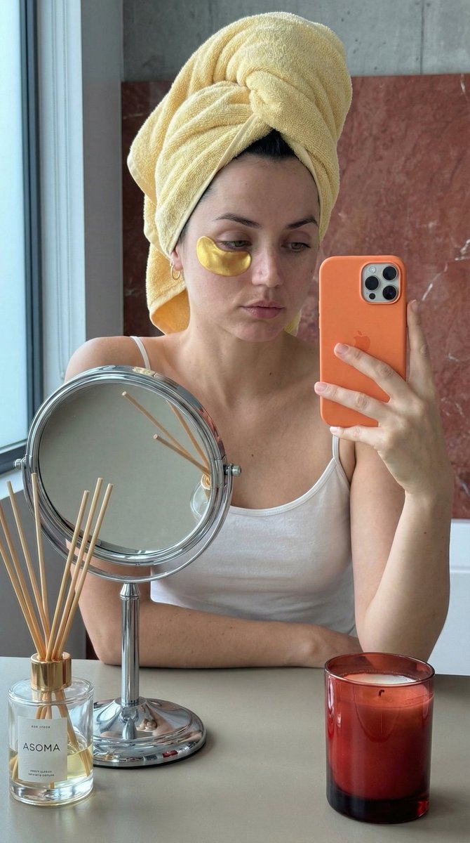 Scandinavian Minimalist Mirror Selfie Prompt (Ana de Armas) AI image template preview