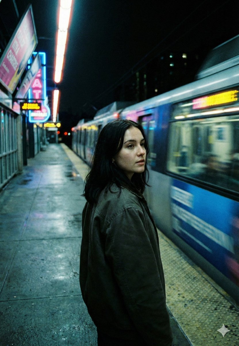 Neo-Noir Cinematic Street Photography in Subway AI image template preview