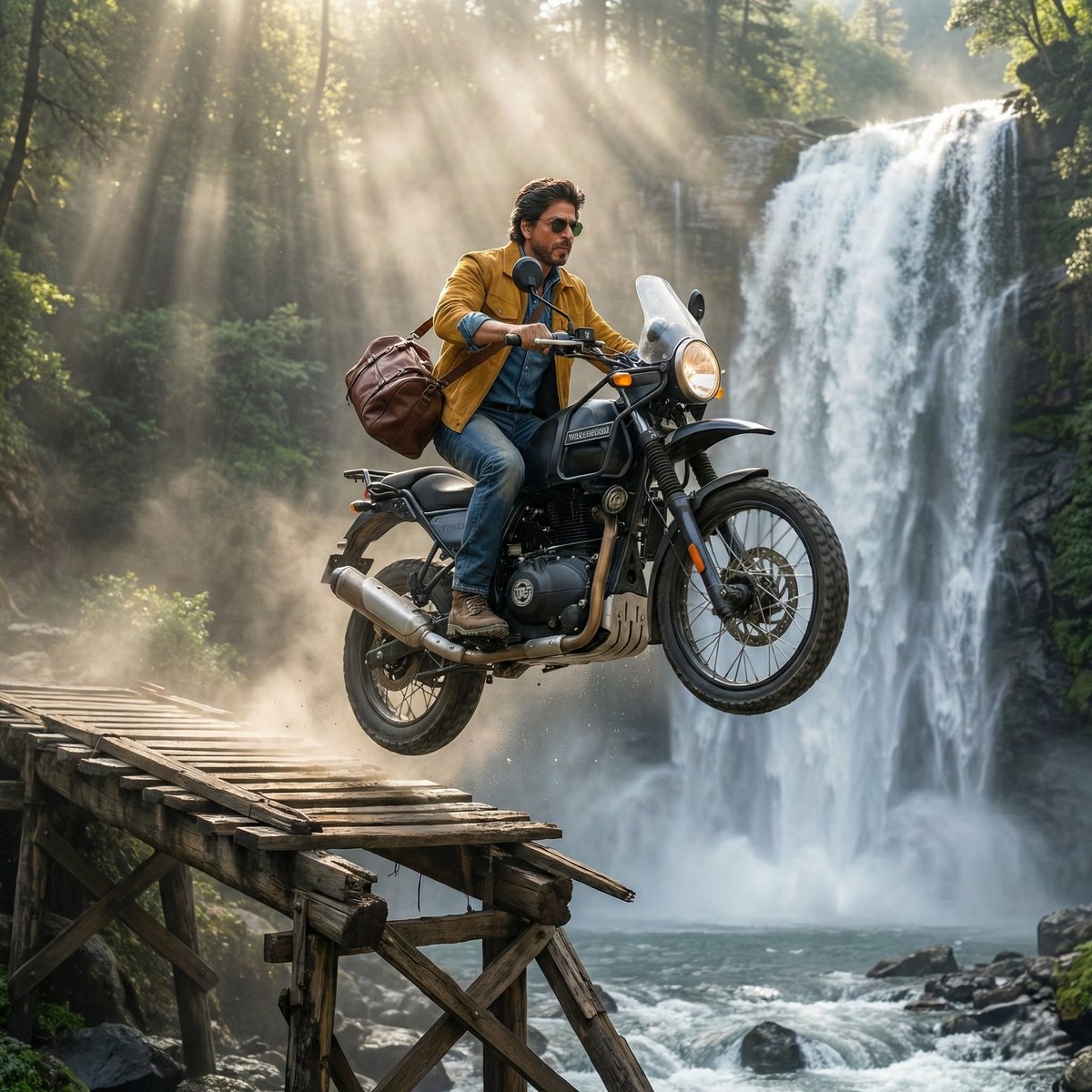 SRK Motorcycle Jump Action Shot Prompt AI image template preview