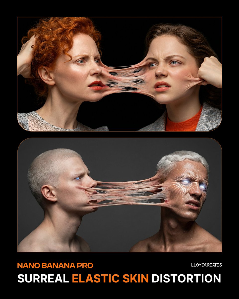 Surreal Elastic Skin Distortion Portrait AI image template preview