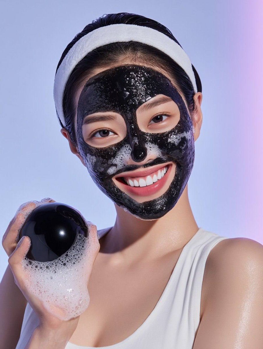 Foaming Black Sheet Mask Skincare Ad Prompt AI image template preview