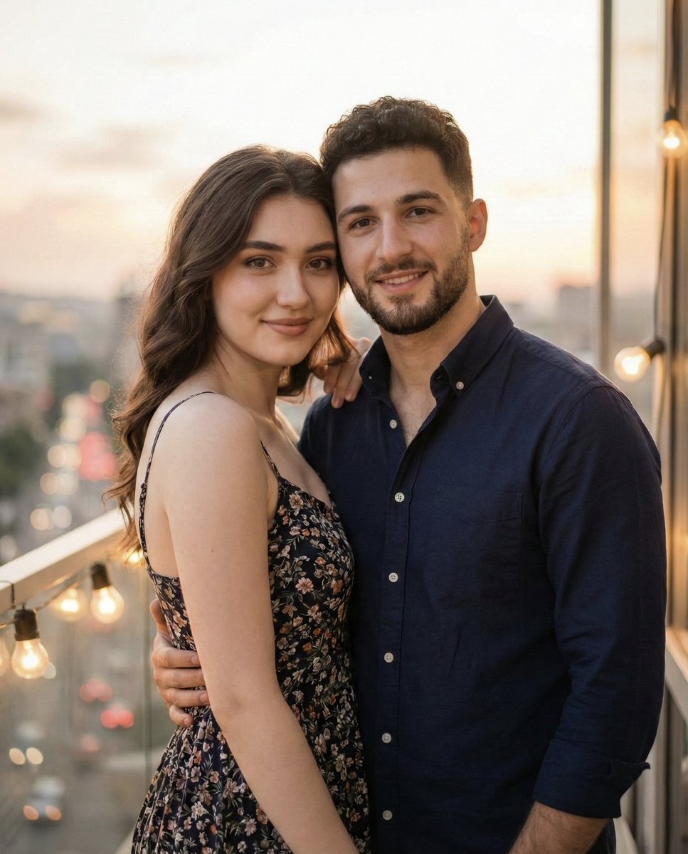 Photorealistic Romantic Couple Portrait with Identity Preservation AI image template preview
