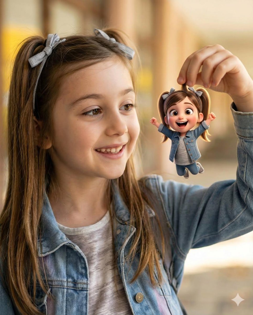 Whimsical Portrait Blending Realism with Tiny Pixar Character AI image template preview