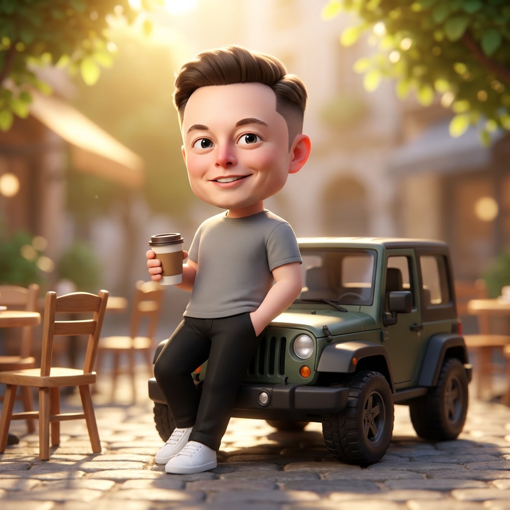 Pixar-Quality 3D Chibi Character with Mini Jeep AI image template preview