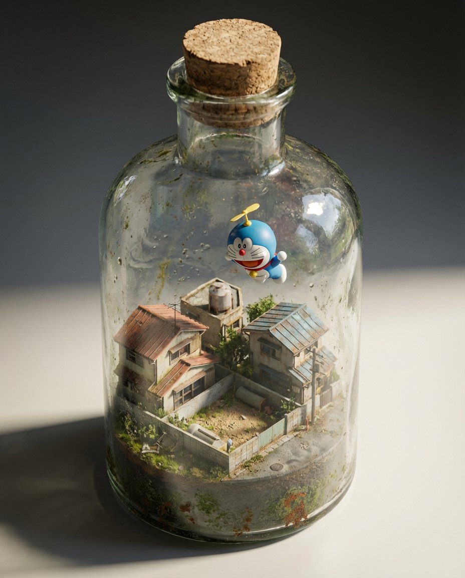 Miniature Diorama in a Glass Bottle AI image template preview