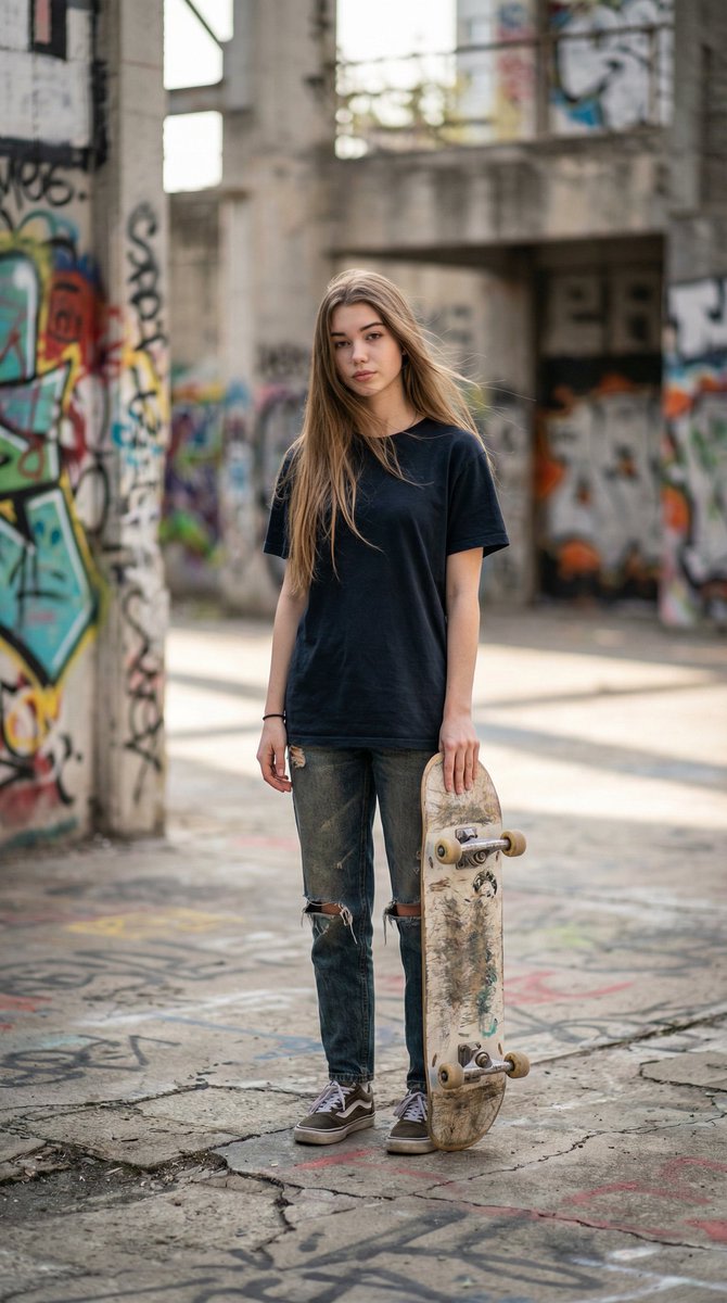 Ultra-realistic Urban Skateboarding Action Scene AI image template preview