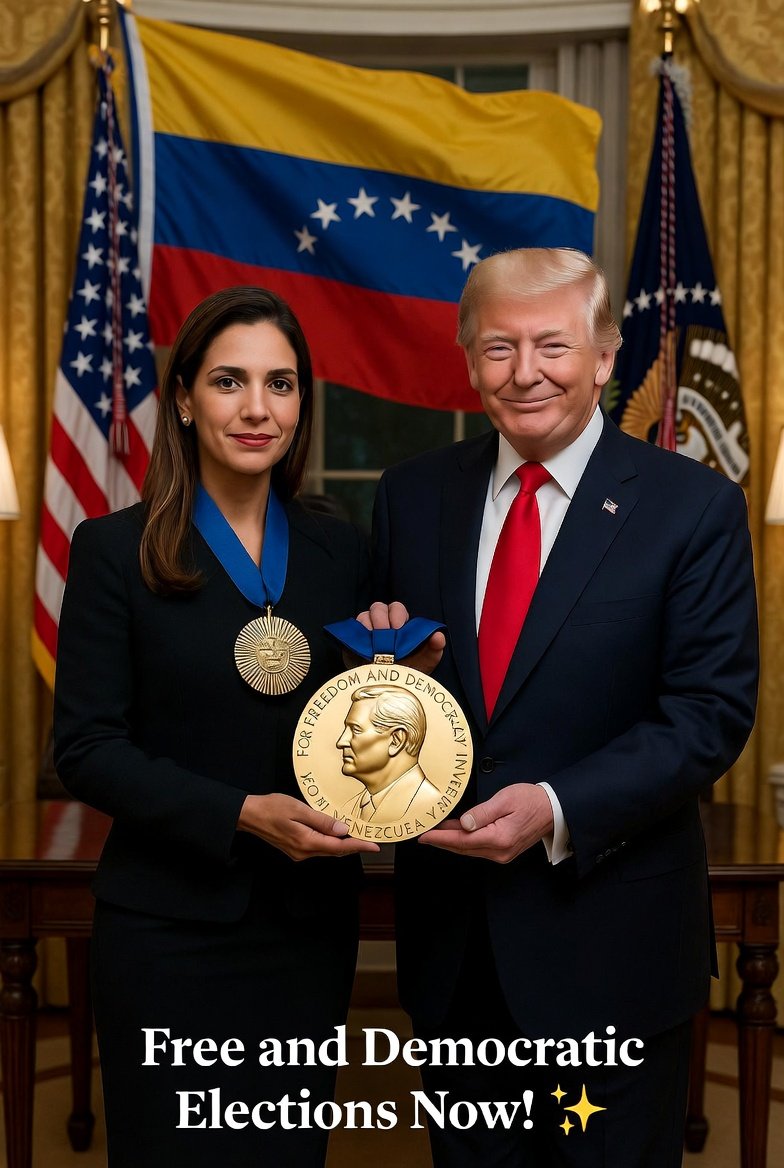 Historic Meeting: Machado and Trump with Nobel Medal AI image template preview