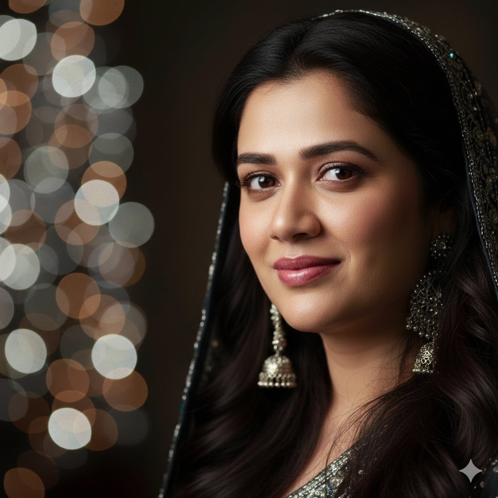 Dramatic Cinematic Portrait with Bokeh Background AI image template preview