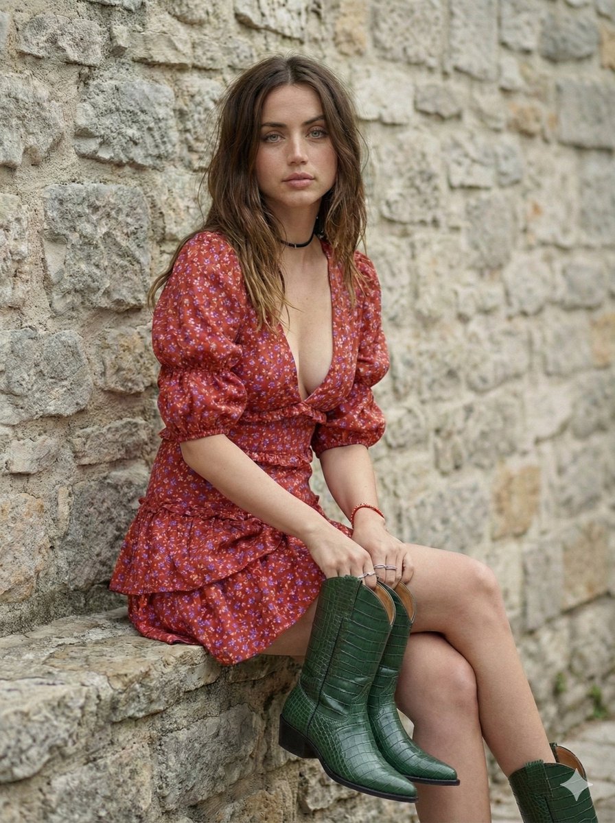 Bohemian Ana de Armas with Cowboy Boot AI image template preview