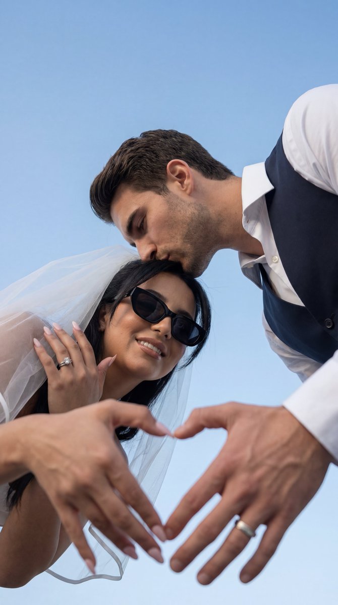 Low-Angle Wedding Editorial with Heart Hands AI image template preview