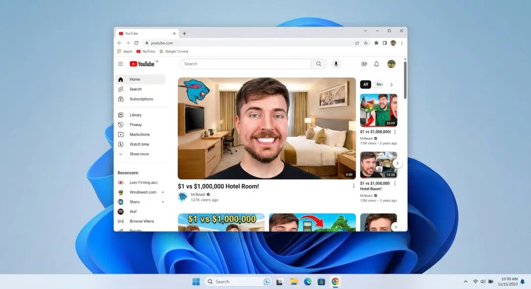 Windows 11 desktop with Chrome and MrBeast on YouTube AI image template preview
