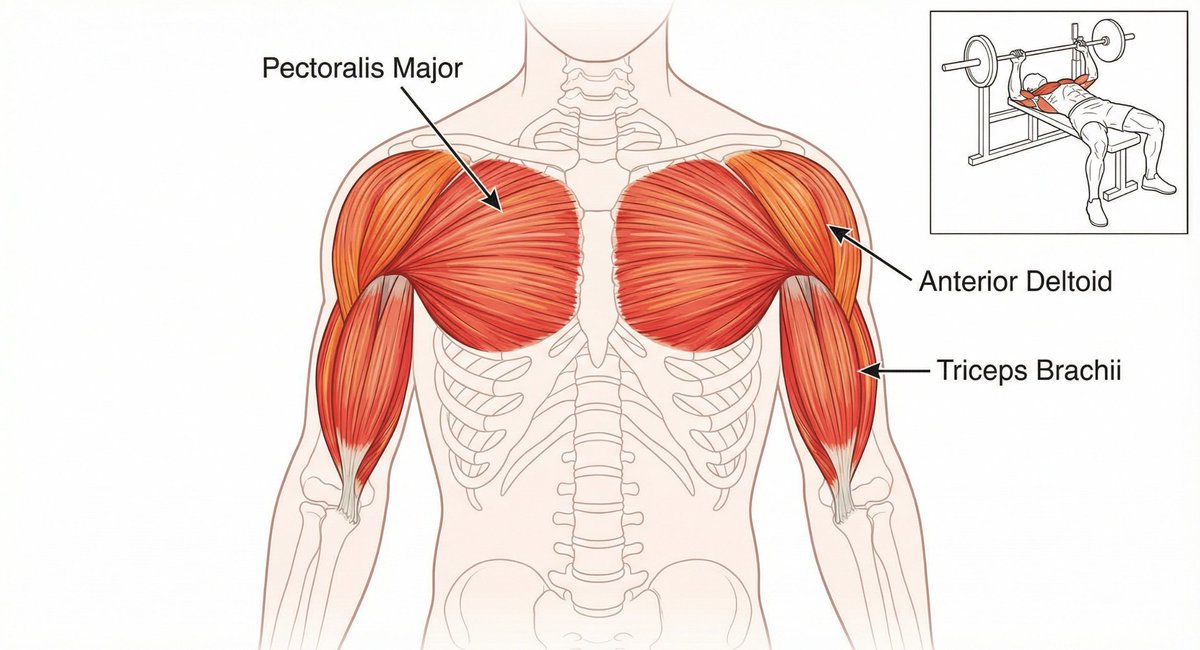 Bench press muscle diagram AI image template preview