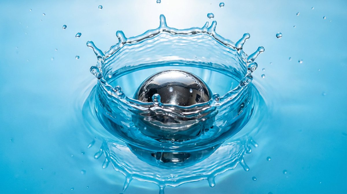 Metal ball splashing into water (slow-motion feel) AI image template preview