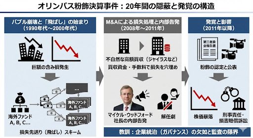 Slides explaining Olympus accounting scandal AI image template preview