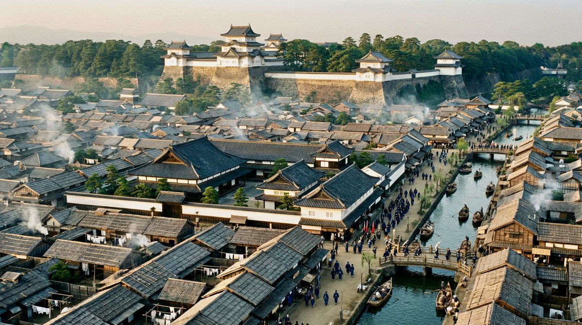 Edo-period castle town scene AI image template preview