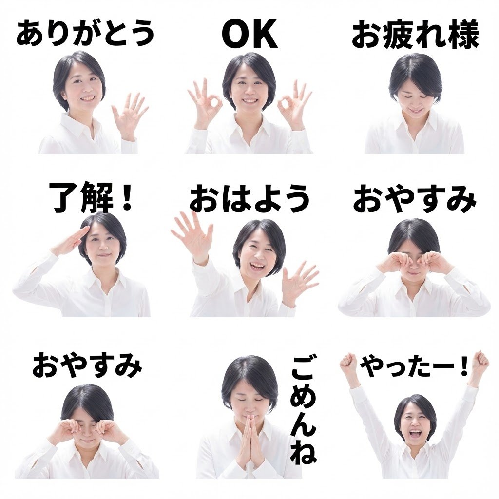 8 LINE stickers from a person image AI image template preview