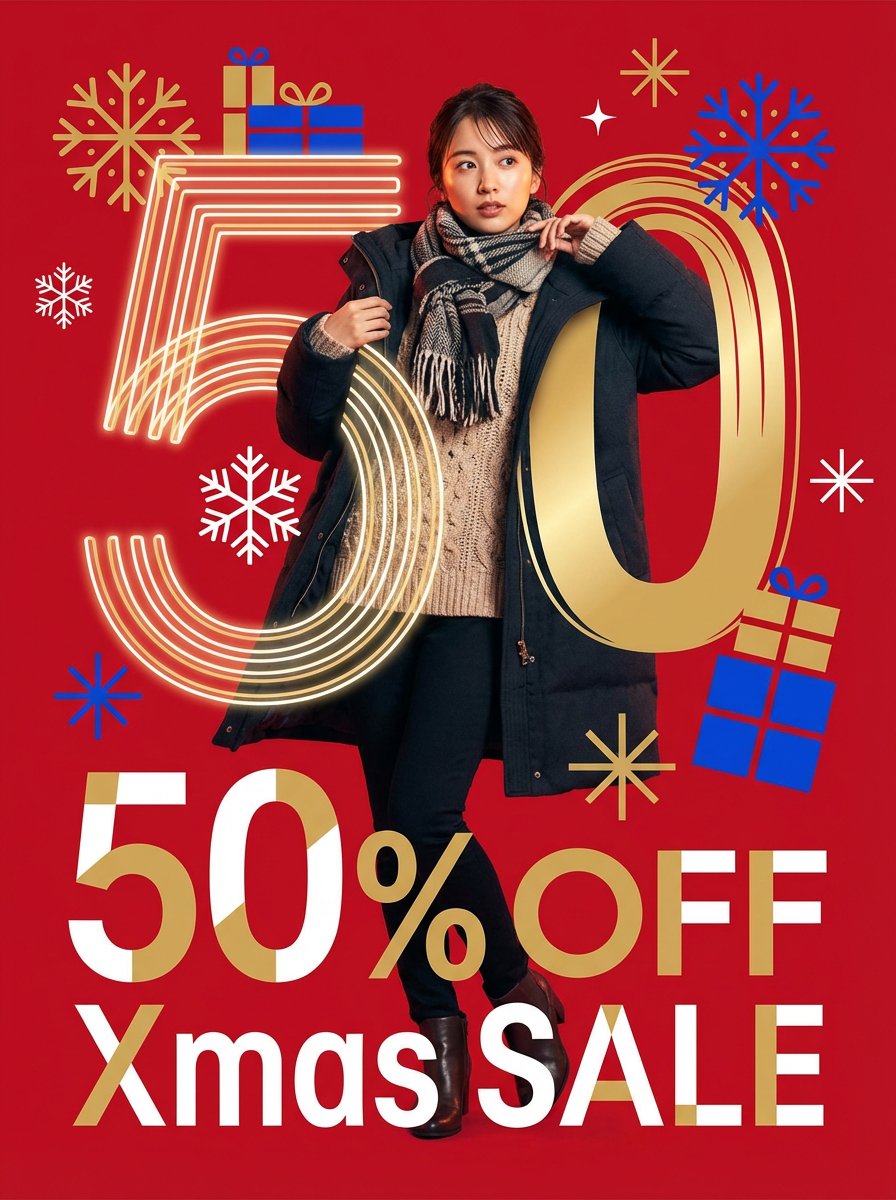 Modern Christmas sale poster design (English) AI image template preview