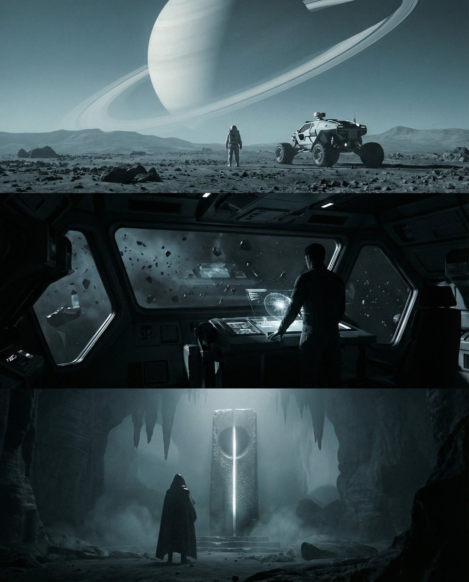 Sci-fi cinematic triptych and expansions AI image template preview