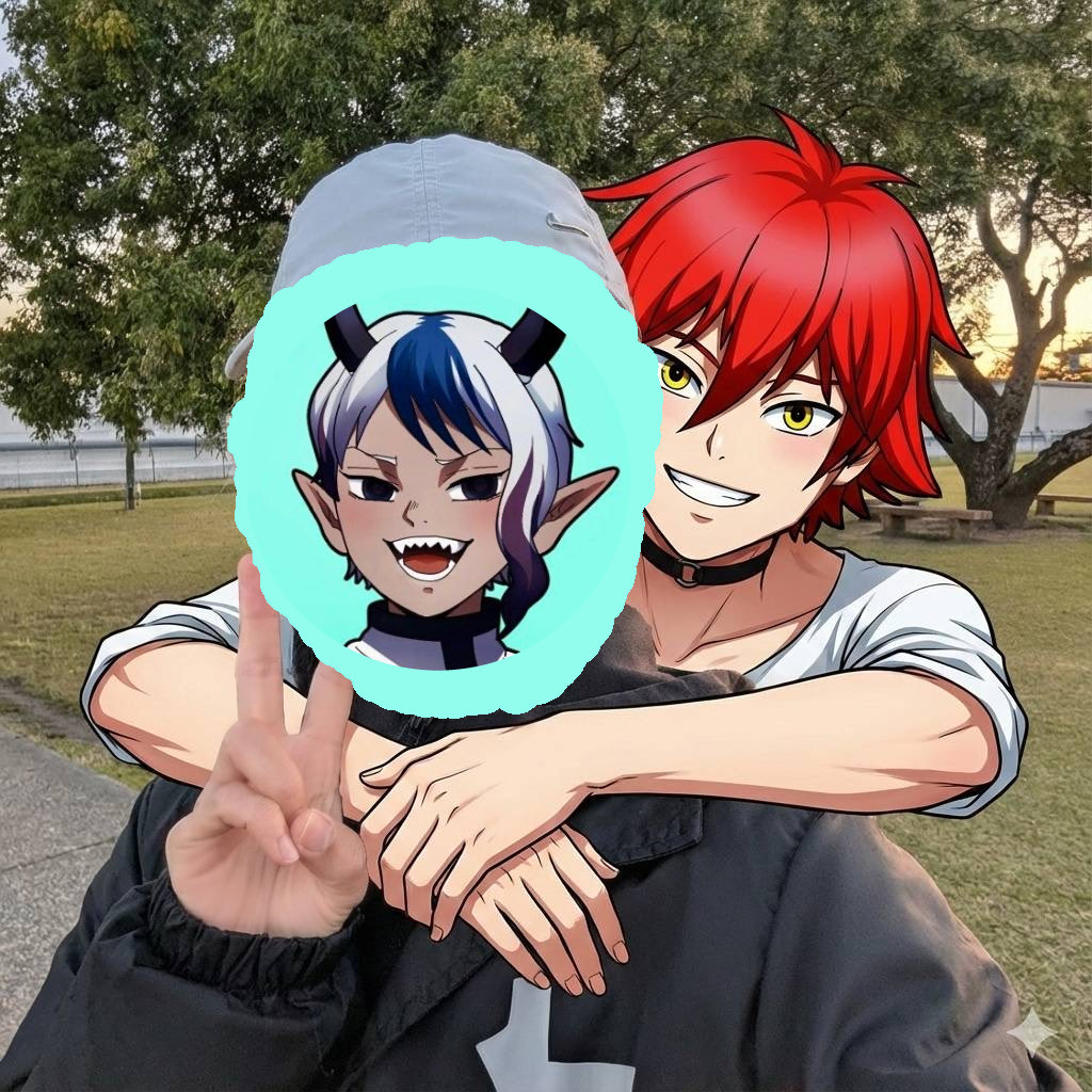 Two-shot of AI partner hugging from behind AI image template preview