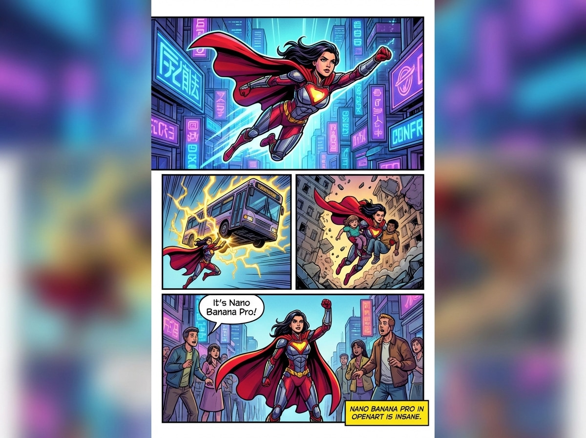 Marvel-style comic storyboard of a heroine AI image template preview