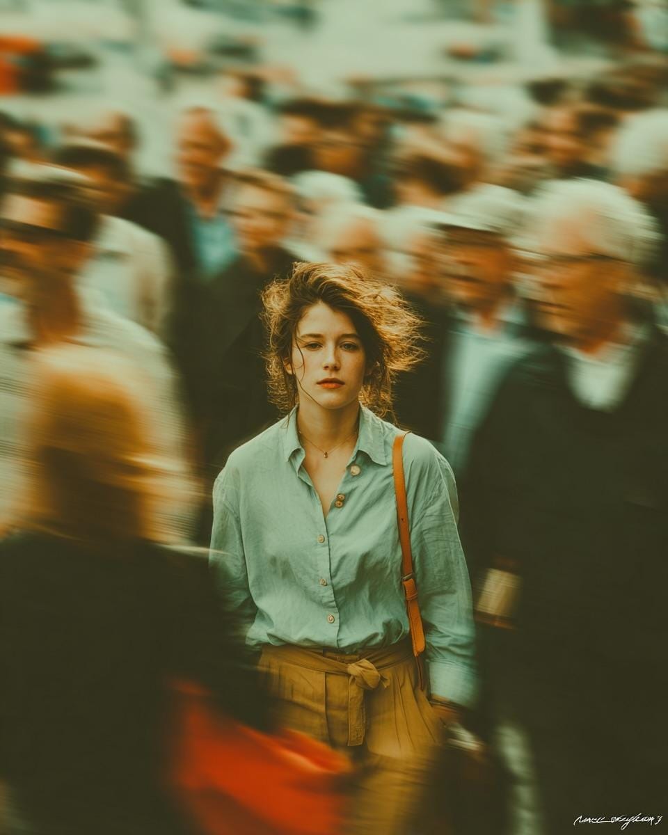 Stillness in Chaos Cinematic Portrait AI image template preview