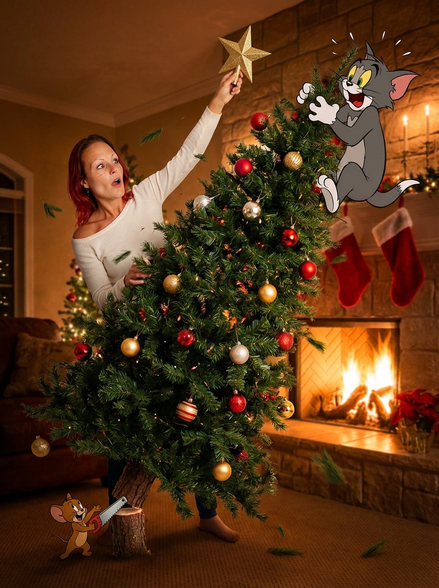 Christmas Tree Disaster Action Freeze (Tom and Jerry Style) AI image template preview