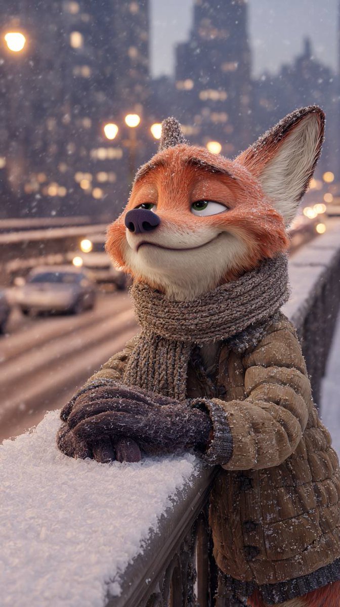 Anthropomorphic Fox in a Winter City AI image template preview