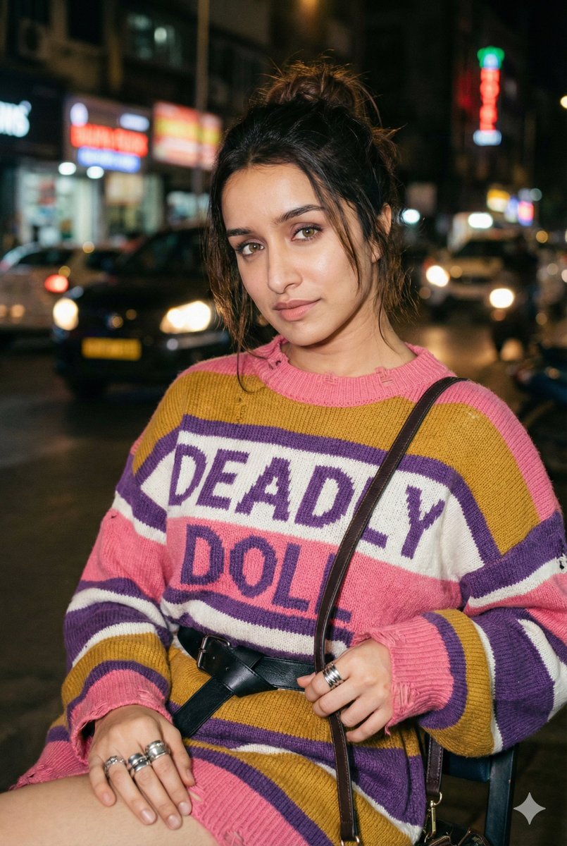 Editorial Nighttime Urban Portrait with Identity Preservation AI image template preview