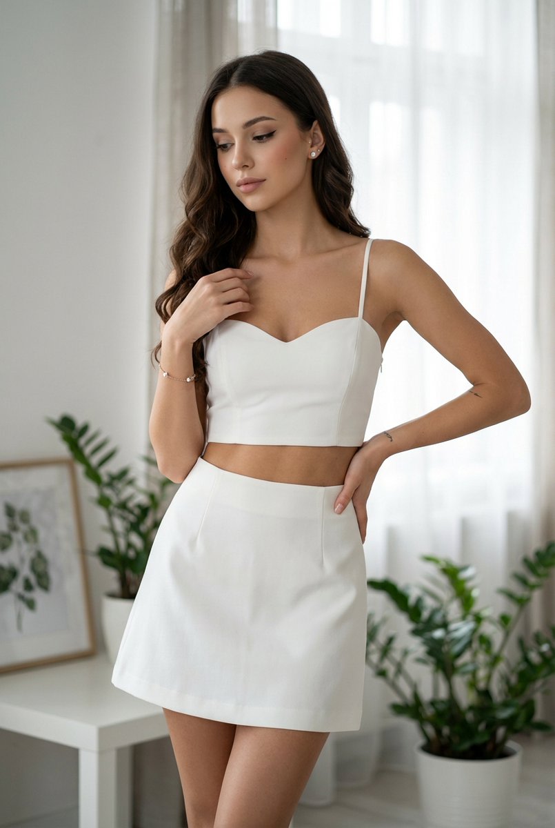 Chic White Outfit Fashion Editorial Prompt AI image template preview