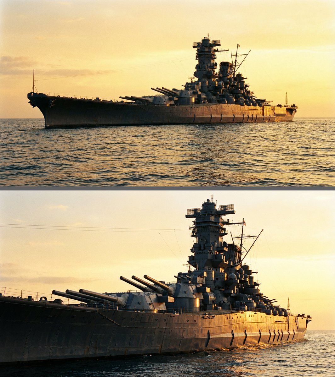 Colossal battleship at dawn illustration prompt AI image template preview