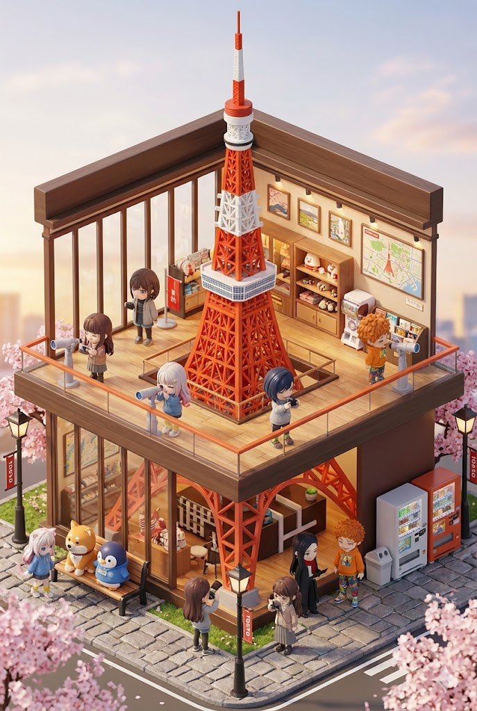3D chibi miniature travel spot concept prompt AI image template preview