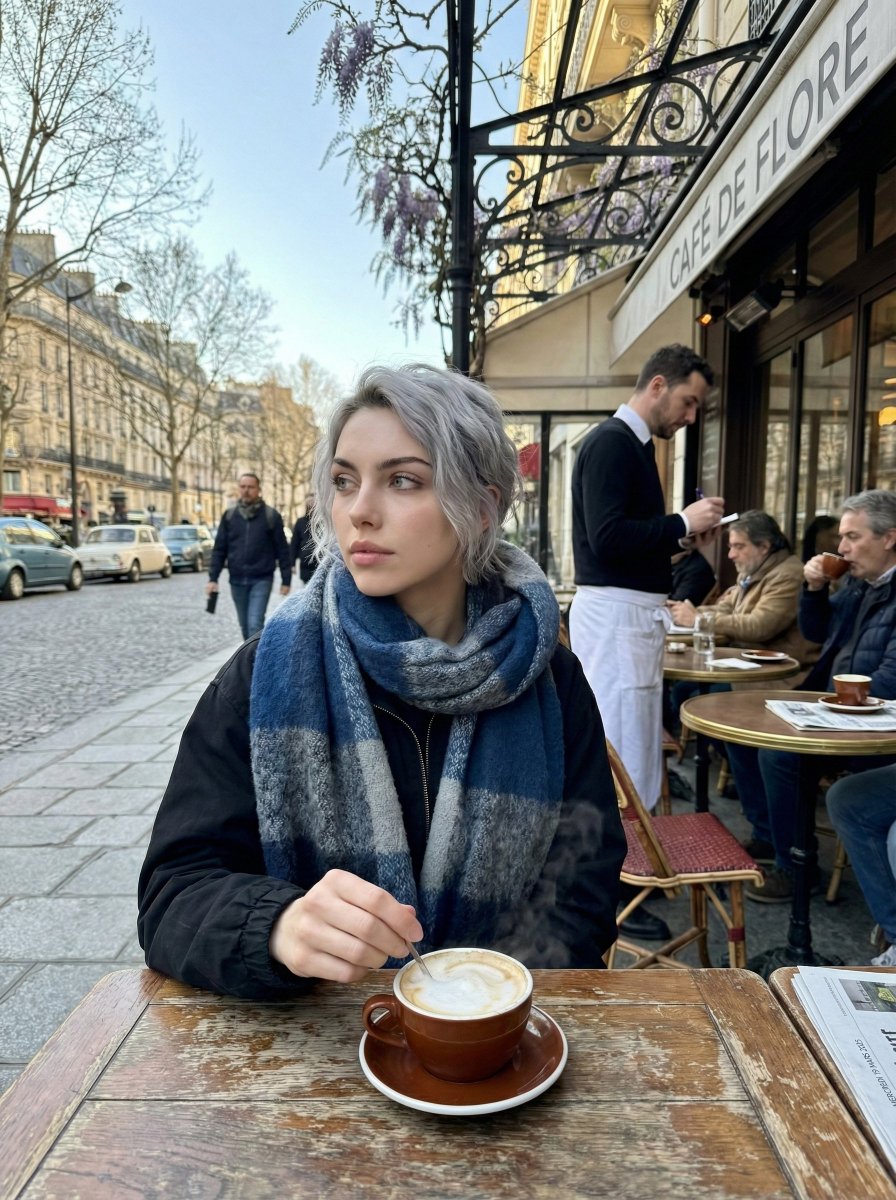 Paris Marais cafe terrace portrait prompt AI image template preview