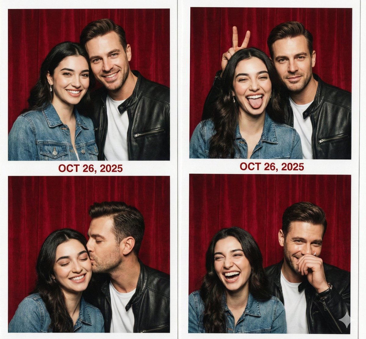 Retro Photo Booth Strip Prompt for a Couple AI image template preview