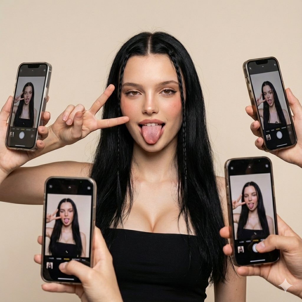 Social Media Influencer Studio Shoot with Mirrored Phones AI image template preview