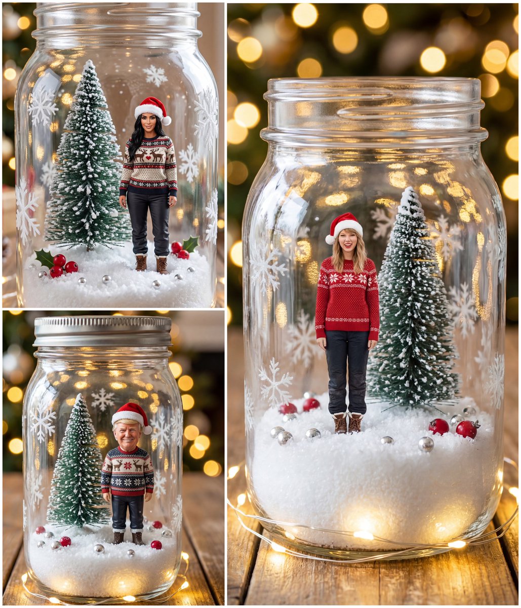 Tiny Christmas Character Trapped in a Mason Jar Snow Globe AI image template preview