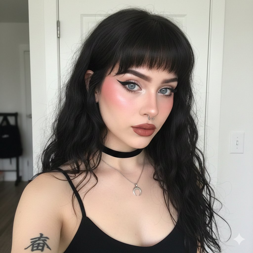 E-Girl/Soft Goth Selfie Portrait JSON Prompt AI image template preview