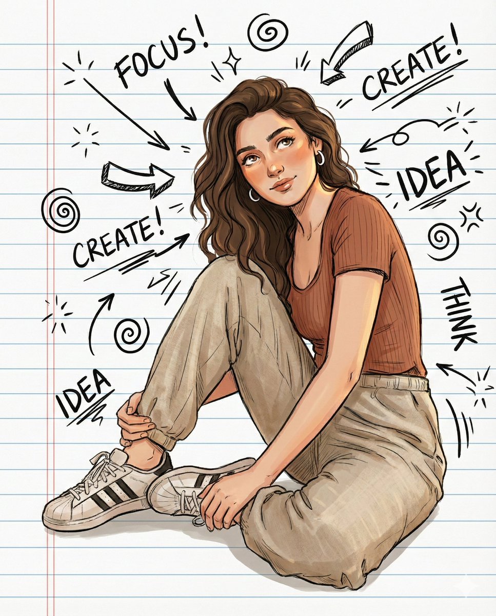 Illustrated Portrait on Ruled Notebook Background AI image template preview